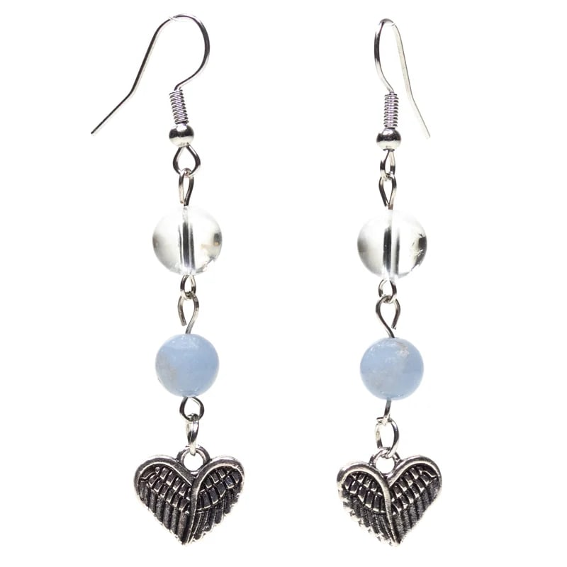 Angelite/rock crystal earrings with heart