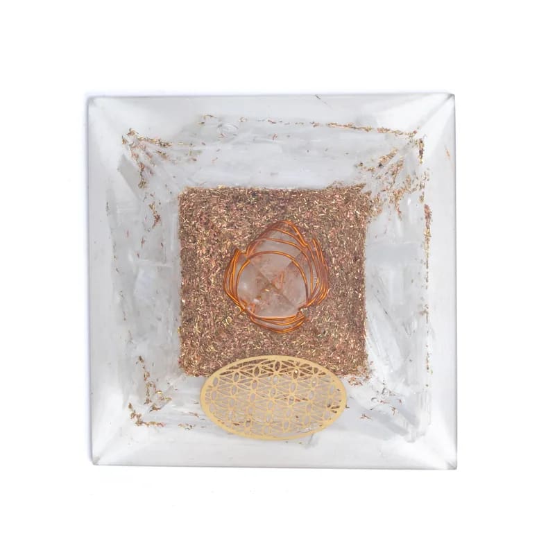 Orgonite Pyramid selenite flower of life
